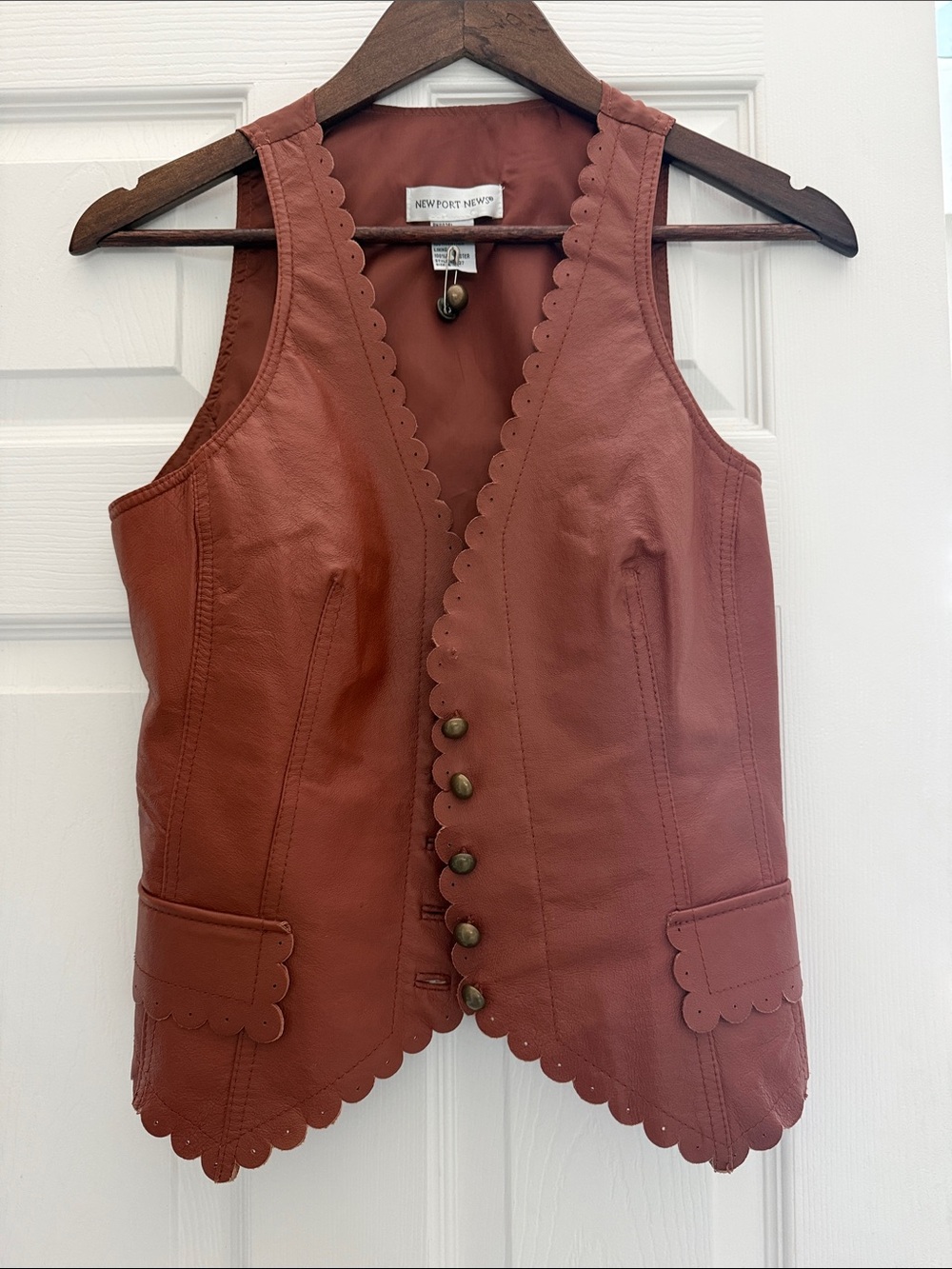 Newport News Scalloped Leather Vest - Terracotta